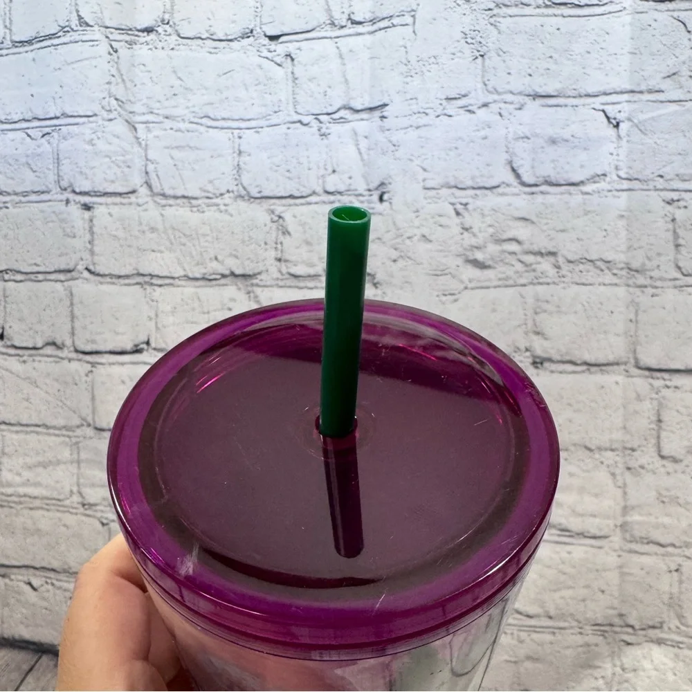 Starbucks Purple and Green Iridescent Foil Mushroom Tumbler with Straw